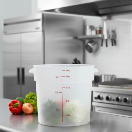 TrueCraftware- 18 Quart Round Food Storage Container Translucent Polypropylene- Commercial Reusable Food Container Canister with Measurement Markings for Meal Prep Pantry Kitchen - color: 18 Quart