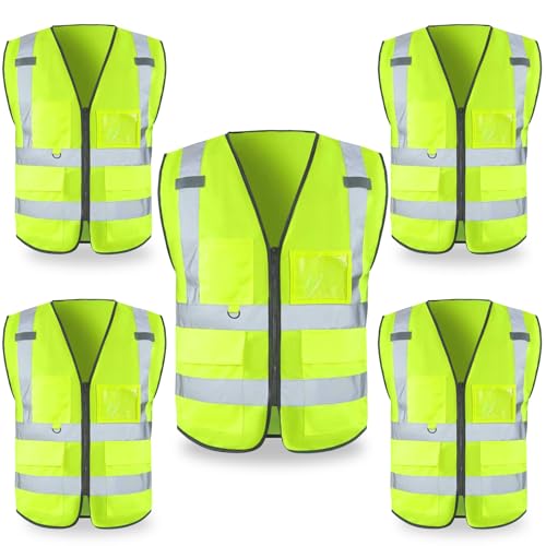 FATONE Hi Vis Safety Vest for Men with Reflective Strips, Class 2 High Visibility Vest with Pockets for Construction, Traffic, Warehouse, Security, Volunteer, 5 Pack Yellow, 2XL - color: Yellow, size: XX-Large
