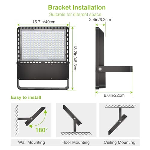 STASUN Flying Series Ultra 500W 75,000LM LED Flood Light Outdoor, 100-277V 5000K Daylight White, IP67 Waterproof Stadium Lights for Arena, Backyard, Parking Lot, Courts, ETL Certification - size: 500W
