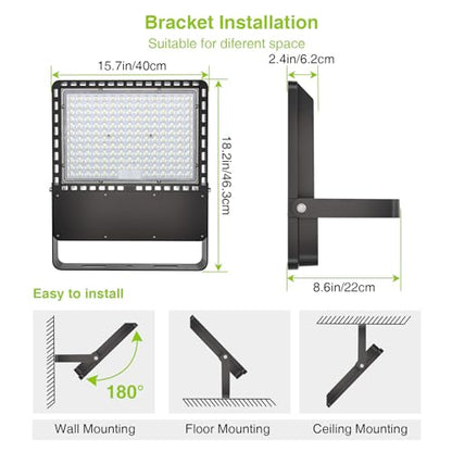 STASUN Flying Series Ultra 500W 75,000LM LED Flood Light Outdoor, 100-277V 5000K Daylight White, IP67 Waterproof Stadium Lights for Arena, Backyard, Parking Lot, Courts, ETL Certification - size: 500W