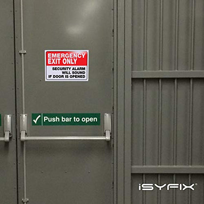 iSYFIX Emergency Exit Only Stickers, 10x7 Inch, 2 Pack, RED & WHITE - color: RED & WHITE, size: Large