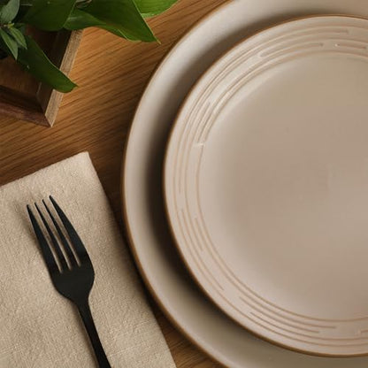 Gibson Home Chiswick House 16-Piece Stoneware Dinnerware Set, Round Plates and Bowls Set for 4, Beige with Wax Relief Embossed Rim Detail, Dishwasher Safe – Dinner Plate, Salad Plate & Cereal Bowl - color: Beige w/ Wax Relief Embossed Rim (Chiswick House)