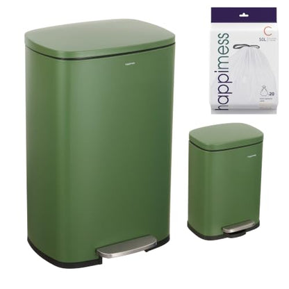 happimess Connor 2-Piece Iron Trash Can, Pine Green - color: Pine Green