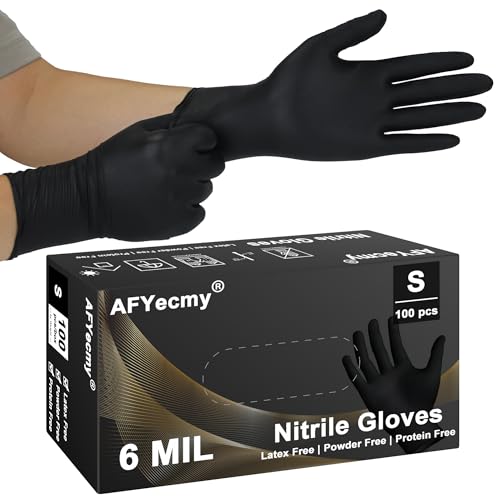 Disposable Nitrile Gloves, Chemical Resistant, Powder and Latex Free, Food Safe, Black Heavy Duty Gloves, 6 Mil, 100 Count, Small - size: Small, style: Black 6mil Box of 100