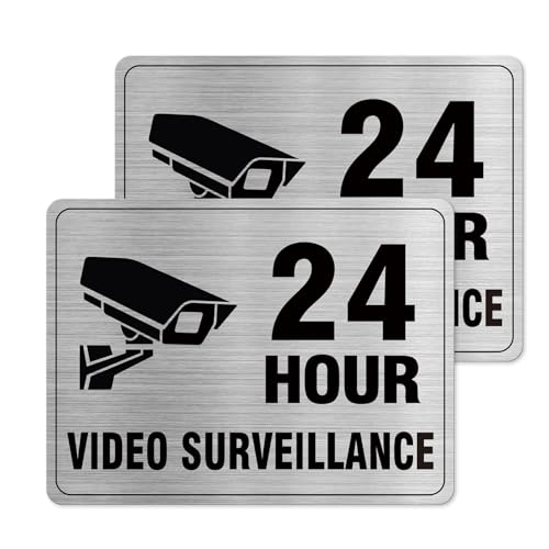 EVQ 24 Hour Video Surveillance Sign Aluminum Silver 8 x 6 Inch 2 Pack - color: 24 HOUR VIDEO SURVEILLANCE - 8"×6"