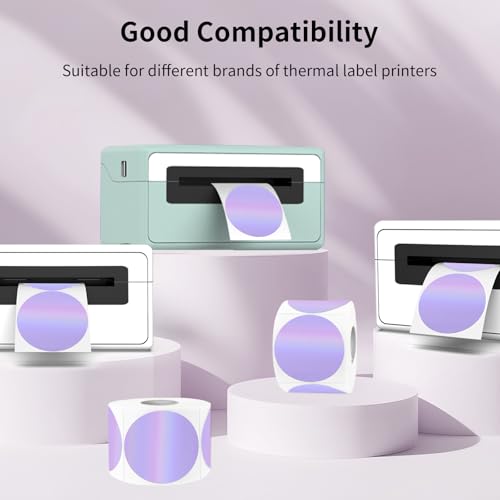2 Inch Round Holographic Thermal Labels, Waterproof Direct Thermal Stickers, Self-Adhesive Circle Label for Small Business DIY Logo QR Code, Purple (200 Pcs/Roll) (Pack of 2) - color: Holographic Purple, size: 2 Inch (Pack of 2)