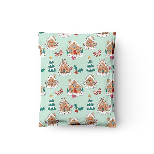 10x13 (100) Gingerbread Houses Christmas Designer Poly Mailers Self Sealing Waterproof Shipping Envelopes Holiday Premium Printed Bags For Small Businesses - color: Gingerbread Houses, size: 10x13