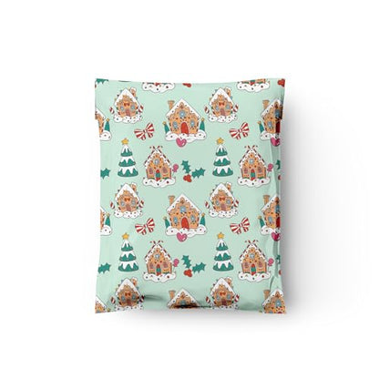 10x13 (100) Gingerbread Houses Christmas Designer Poly Mailers Self Sealing Waterproof Shipping Envelopes Holiday Premium Printed Bags For Small Businesses - color: Gingerbread Houses, size: 10x13
