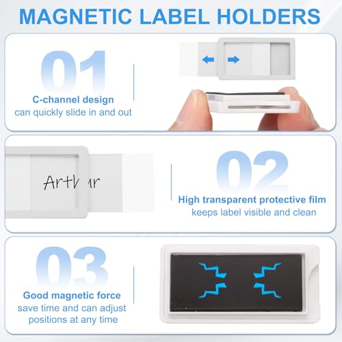 uxcell 20 Pcs Magnetic Label Holders, 2.4 x 1.2 Inch Data Card Holder with Paper Cards and Protective Films for Shelf White Board Toolbox Metal Wall Cabinet Drawer, White - color: White, size: 2.4 x 1.2 Inch