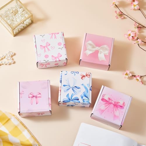 Bow Pink Shipping Boxes Pack of 25, 4x4x2 inches Gift Boxes Small Cardboard Corrugated Mailer Shipping Boxes for Small Business(5 patterns) - color: Bow Boxes, size: 4x4x2in