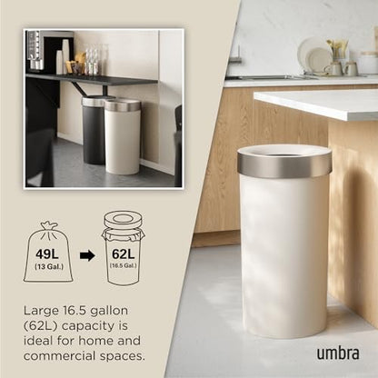 Umbra Vento Kitchen Trash Can, Open Top Bin, 16.5 Gallon, Sand/Nickel - color: Sand/Nickel