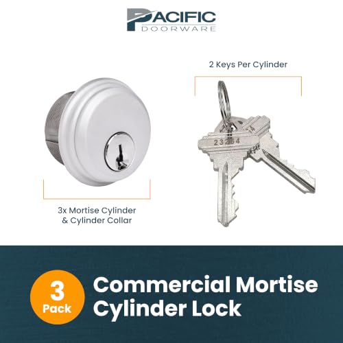 Pacific Doorware Mortise Lock Cylinders for Storefront Door, Silver, 3 Pack - color: Aluminum Silver, size: 3 Pack, style: Keyed Cylinder