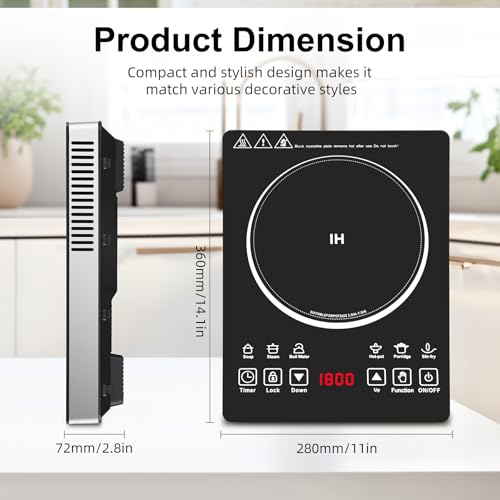 Single Burner Induction Cooktop,Hot Plate with 6 Cooking Modes, portable cooktop with LCD touch control,9 Levels &3H Timer,1800W 110V Portable induction Cooktop - size: single burner induction cooktop