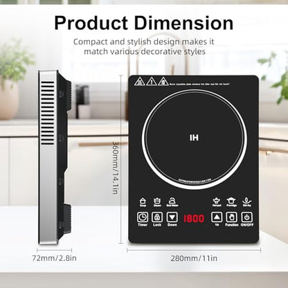 Single Burner Induction Cooktop,Hot Plate with 6 Cooking Modes, portable cooktop with LCD touch control,9 Levels &3H Timer,1800W 110V Portable induction Cooktop - size: single burner induction cooktop