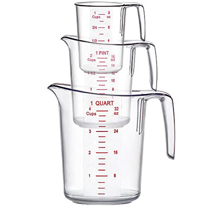 Amazing Abby - Melissa - Plastic Measuring Cups (3-Piece Set), Food-Grade Measuring Jugs, 1/2/4-Cup Capacity, Unbreakable, Stackable, Dishwasher-Safe, Great for Oil, Vinegar, Flour, and More