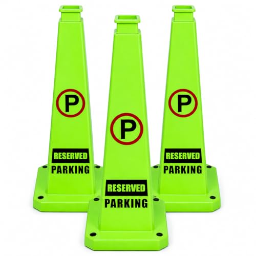 BESEA Reserved Parking Cones 3 Pack, 36 Inch Green Weighted Parking Cones - color: Green, size: 36INCH With Caution Sign