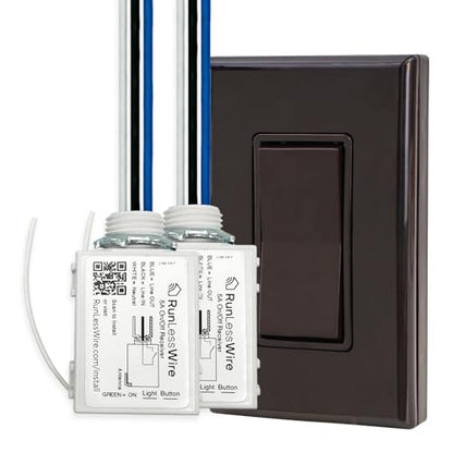 RunLessWire 2 Fixture Battery-Free Wireless Light Switch Kit - Brown - color: Brown, size: 2 Fixture Kit: 1 Switch Controls 2 Receivers