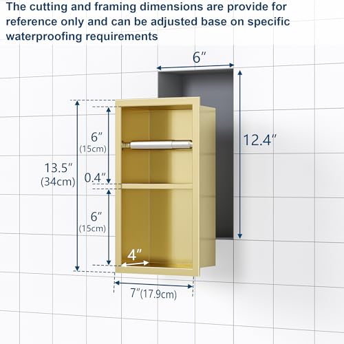 Qeke Recessed Toilet Paper Holder, Dual Rolls Tissue Toilet Holder, Golden - color: Brushed Golden