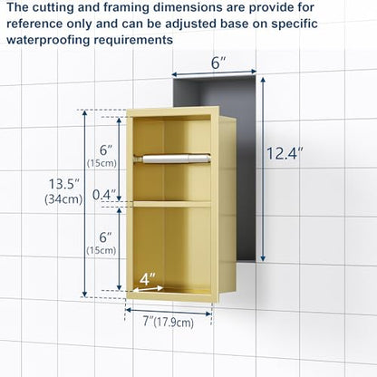 Qeke Recessed Toilet Paper Holder, Dual Rolls Tissue Toilet Holder, Golden - color: Brushed Golden