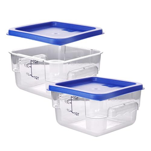 2 Pack RED Square Food Storage Container With Lid,Commercial Storage Box With Scale & Handle,Cake Making,Dough Marinating Meat,Kitchen Supplies (2 Quart) - size: 2 Quart-RED LID & MEASURING LINE