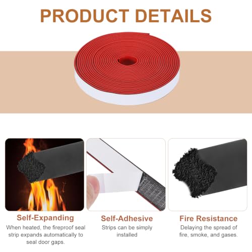 Smoke Fire Seal Strip 19.7 Feet 20mm/0.79" Wx2mm/0.08" T Red - color: Red, size: 19.7 FT x 20mm / 0.79" W x 2mm / 0.08" T