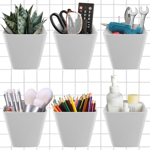 6Pack Gray Grid Wall Bins Hanging Cups with Back Hook, Gridwall Shelf Bins - color: Gray