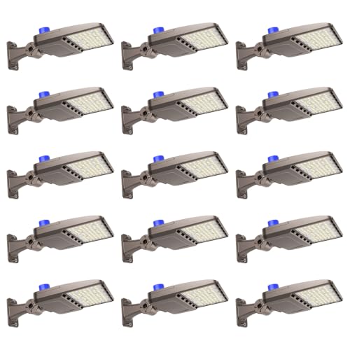 YXL LED Parking Lot Shoebox Light with Dusk to Dawn Photocell, 21000LM 5000K Daylight Arm Mount, IP65 Waterproof Area Light for Parking Lot Sports Stadium 150W 15Pack - size: 150W Arm 15Pack
