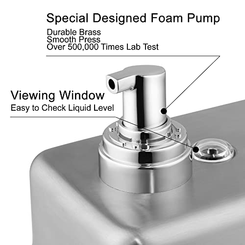 Commercial Wall Mount Stainless Steel Foaming Soap Dispenser, 40 oz (1200ml) Industrial Refillable Foam Hand Sanitizer Dispensers for Bathroom and Kitchen - size: 1200ml (H8)