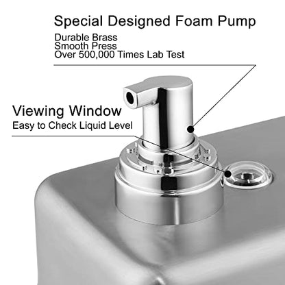 Commercial Wall Mount Stainless Steel Foaming Soap Dispenser, 40 oz (1200ml) Industrial Refillable Foam Hand Sanitizer Dispensers for Bathroom and Kitchen - size: 1200ml (H8)