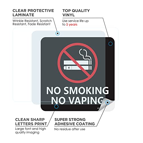 No Smoking Signs for Business, 5 Pack 6" x 6" No Smoking Stickers, Premium Self-Adhesive-UV Resistant-Waterproof-Anti Scratch for Indoor and Outdoor