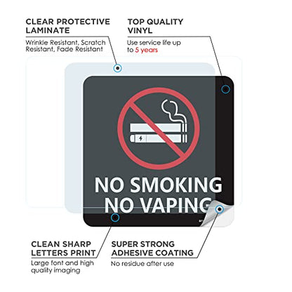 No Smoking Signs for Business, 5 Pack 6" x 6" No Smoking Stickers, Premium Self-Adhesive-UV Resistant-Waterproof-Anti Scratch for Indoor and Outdoor