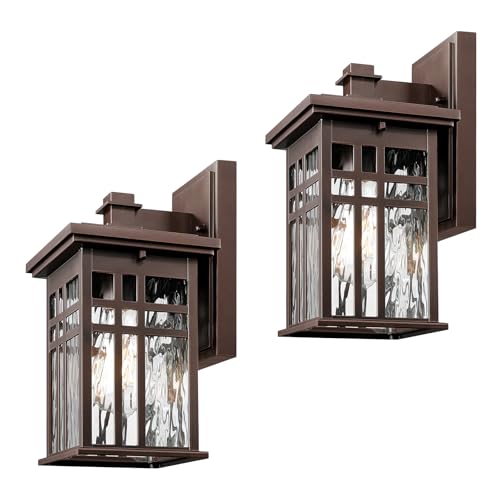 zeyu 12 Inch Patio Wall Light Fixture, 2 Pack Outdoor Modern Wall Lights, Die-Cast Aluminum, Oil Rubbed Bronze Finish with Water Ripple Glass Glass, 20068B1-2PK ORB WP - color: Oil Rubbed Bronze - 2 Packs, size: Medium