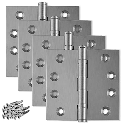Solid Brass Door Hinge Heavy Duty Ball Bearing Matte Silver 4x4 Inch - Set of 24 Hinges (Satin Nickel) - color: Satin Nickel