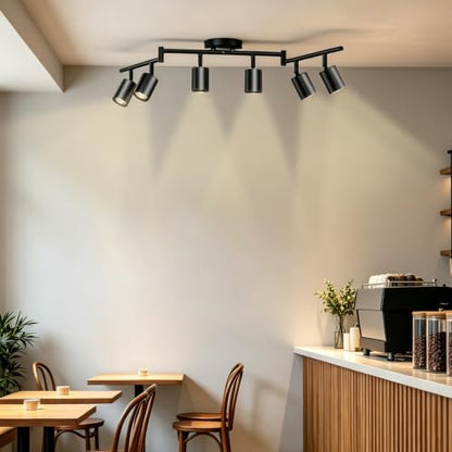 LED 6 Light Track Lighting Kit, 48" Black 6 Way Ceiling Spotlights Fixture, 3 CCT Adjustable, with Flexibly Rotatable Light Heads for Kitchen, Living Room, Bedroom, Includes 6 x GU10 Bulb - color: Black, size: 6