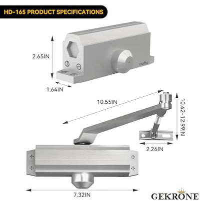 Automatic Door Closer Heavy Duty Spring Size 2 Hydraulic Aluminum Alloy UL 3-Hour Fire Rating Surface Mounted Home Commerical Door Closures Hold Open Adjust Speed Door Weights 88-144 Lbs - size: Model 165 Silver Hold Open-Door Weight 88-144 Lbs