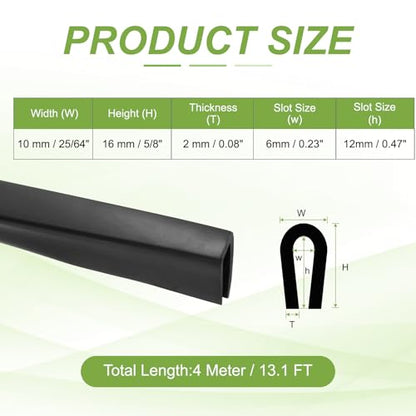 PATIKIL Rubber Edge Trim 13.1ft x 10mm x 16mm Fit for 6mm Edge Black - size: Fit for 6" x 13.1ft x 10mm x 16mm
