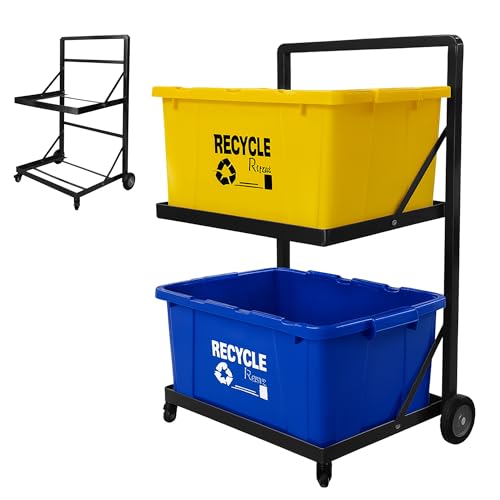 Recycling Cart,2-Tier Recycle Bin Cart with Wheels,Holds up to 140 Lbs,Rolling Utility Organizer for Garbage Sorting,Warehouse and Garage (Black) - color: Black