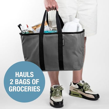 CleverMade EcoBasket Collapsible Grocery Tote, 30L Structured Tote Bag - color: Gray/Black, size: 30l - 3 Pack