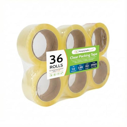 PSBM Clear Packing Tape, 36 Rolls 1.6 Mil 1.88 Inch 110 Yards Per Roll, Heavy Duty Tape for Packaging, Shipping, Moving & Sealing - size: 36 Rolls