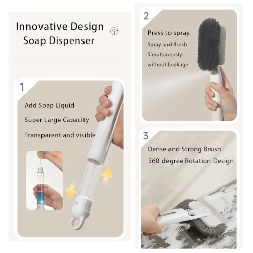 Brush with Short Handle, Bristle Scrubber Broom with Squeegee, Cleaning Brush