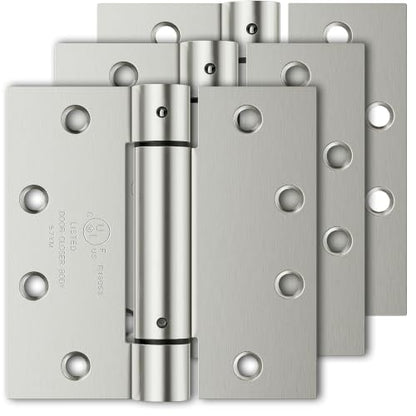 Luxbaro 3 Pack Self Closing Door Hinges, 4.5" x 4.5" Spring Loaded Hinges - color: Brushed Nickel-square, size: 4.5" 3 Pack