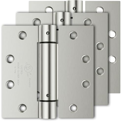 Luxbaro 3 Pack Self Closing Door Hinges, 4.5" x 4.5" Spring Loaded Hinges - color: Brushed Nickel-square, size: 4.5" 3 Pack