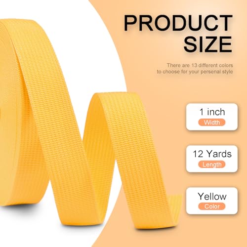 CooBigo 12 Yards Webbing 1 Inch Wide Polypropylene Webbing Strap 1" Webbing Strapping for Bags/Lawn Chair/Pool Solar Cover DIY Crafting