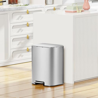 KUK 5.3 Gallon Kitchen Trash Can with Lid, Heavy Duty Hands-Free Stainless Steel Commercial Step Trash Bin with Removable Inner Bucket, Pedal Rubbish Bin for Home Office and Kitchen, 20L/5.3Gal - size: 5.3 Gallon