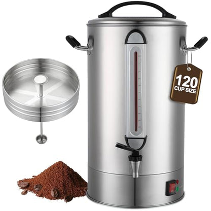 Commercial Coffee Urn 120 Cup Large Coffee Urn 20L Coffee Maker Stainless Steel Double Wall Coffee Percolator 1300W Quick Brew Hot Beverage Dispenser for Events, Parties, Catering, Gathering, Hotels - size: 20 Liters