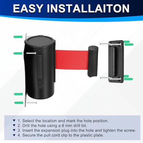 PATIKIL Fixed Wall Mount Retractable Belt Barrier 16 Feet, Red 1 Pcs - color: Red, size: 16 Feet