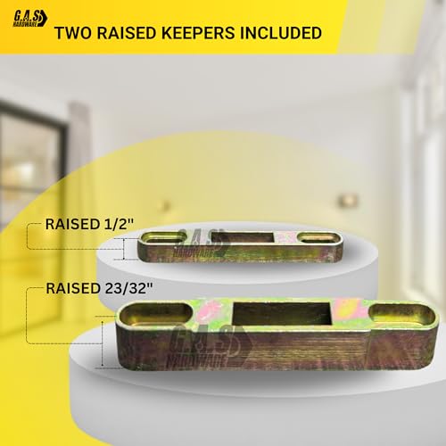 Sliding Door Mortise Lock and Trim Plate Keeper | 1" Wide Mortise Lock and Two Keepers with 5-1/4" Screw Holes with 45 Degree Keyway | Fix and Repair Patio Glass Door Latch Lock Set - size: Mortise Lock with Trimplate/Keepers