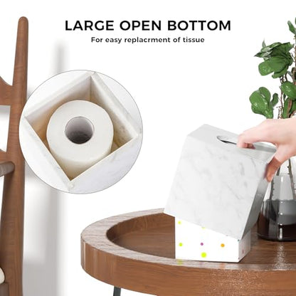 Natural Marble Tissue Box Holder Cover, Square Cube Tissue Box Holder with Open Bottom for Bathroom Vanity Tops, Bedroom Dressers, Kitchen Countertop, White Tissue Box(NS021) - color: White