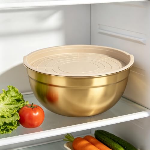 Large Stainless Steel Salad Bowl 7 QT, Elegant Gold Finish Metal Bowl - color: Gold