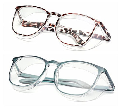 Alsenor Safety Glasses Anti Fog Goggles Protective Eyewear Blue Light Blocking Anti Dust UV Protection Glasses For Men Women (2 Pack(new-leopard+new-Blue)) - color: 2 Pack (New Leopard + New Blue)